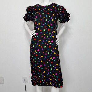 Maggy London By Jeannene Vintage 100% Silk Puff Sleeve Booher Polka Dot Dress 12
